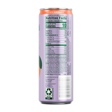 BLOOM NUTRITION SPARKLING ENERGY DRINK, JUICY ORANGE, 12 FL OZ SINGLE CAN