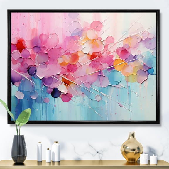 Designart "Pink Blue Pastel Collage" Abstract Collages Floater Framed Wall Art Living Room
