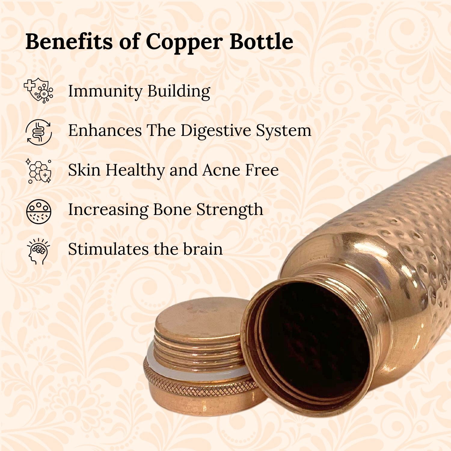 SuperGeneriX 34 oz Copper Water Bottle - Leakproof Travel Bottle (Copper Hammered)