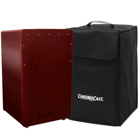 Sawtooth Satin Mahogany Standard Size Cajon with Gloss Cherry Back, Sides, and Carry Bag