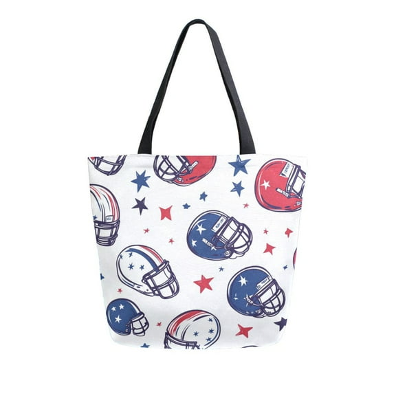 FORMRS Womens Canvas Tote Bag with Zipper Inner Pocket Shoulder Handbag, Cartoon American Football Helmets