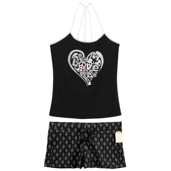 Women's Poly Tank and Shorts Pajama Set, Love Peace Joy, Black, Small, 1 Set