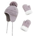 thumbnail image 4 of Visland Kids Knitted Hat Glove Set, Fashion Casual Solid Color Cute Pompom Thick Soft Cozy Winter Head Ear Hand Warm Winfproof Mitten Ear Muff Beanie Skull Cap with Chin Strap for Daily Wear, 4 of 7