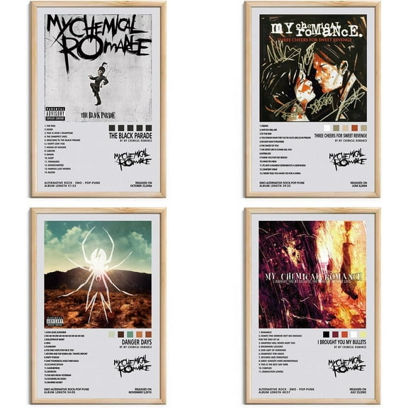 My Chemical Romance Signed Limited Posters Music Album Cover HD Prints Canvas Wall Art Room Aesthetic Pictures Set of 4 for Living Room Bedroom Music Classroom Girls Wall Decor Art 8x12 inch Unframed