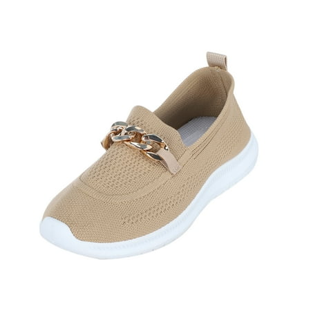 

ZMHEGW Ladies Fashion Solid Color Breathable Mesh Chain Shallow Flat Casual Sports Shoes