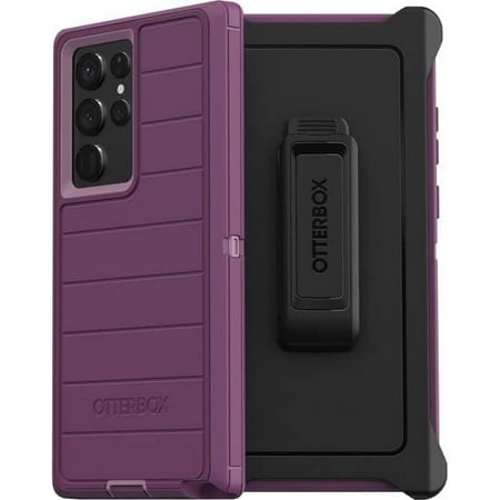 OtterBox Defender Case and Belt Clip Stand for Samsung Galaxy S22 Ultra, Happy Purple