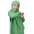 thumbnail image 4 of EnJoCho Children Kids Daily Casual Dress O Neck Dress Solid Elegant Dress Kids Prayer Dress Muslim Clothes for Girls Long Sleeve Abaya with Hijab Two Piece Maxi Islamic Set Scarf, 4 of 6