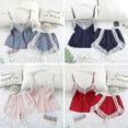 thumbnail image 2 of URMAGIC Womens Lace Sexy V-Neck Lingerie Tops+Shorts,Satin Silk Pajamas Set, 2 of 7