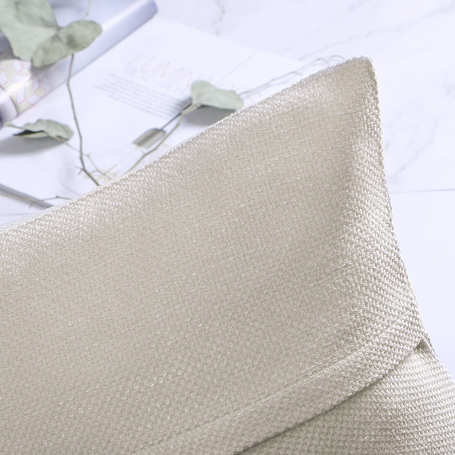 Phantoscope Single Button Cotton Blend Decorative Throw Pillow with Insert, Off-White, 20 x 20 in, 1 Pack