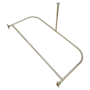 Utopia Alley Durable Rustproof Aluminium Crafted Shower Rod With Ceiling Support for Freestanding Tubs and Bathtubs, D Shape Curved Shower Rod, 60" Large Size by 25", Brushed Nickel
