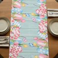 thumbnail image 5 of Table Runners 90 Inches Long Dress Scarves, Bunny Easter Farmhouse Coffee/Dining/Kitchen Table Runner for Living Room, Pink Blue Eggs Tulips Floral Rabbit Wooden 13x90 Inch, 5 of 9
