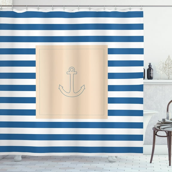 Ambesonne Harbour Stripe Shower Curtain, Maritime Anchor, 69"Wx70"L, Violet Blue Peach White