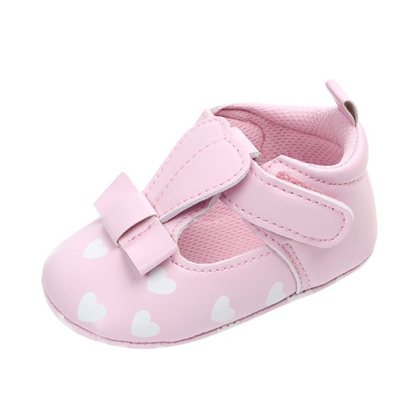 LNMQLPDBS Baby Girl Flat Shoes Princess Shoes Heart Printed Toddler Girl Dress Shoes Toddler Flats Prewalker Closed Toe First Walking Shoes Closed Toe Anti Kick Outdoor Light Baby Sneaker Shoes