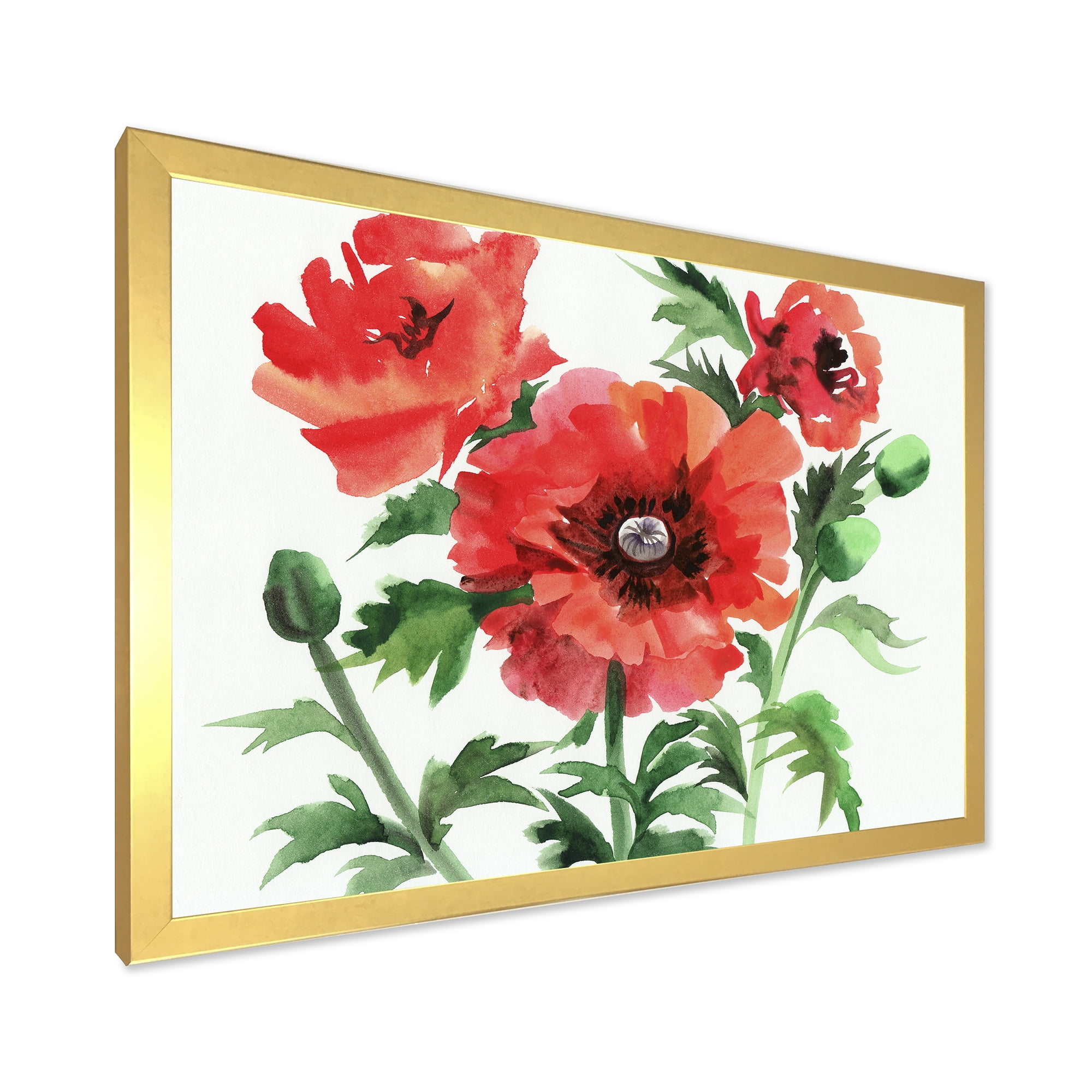 Designart 'Ancient Red Poppies II' Traditional Framed Art Print