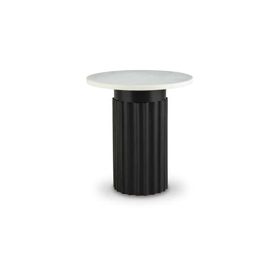 Signature Design by Ashley Wainstone Modern Accent Table - Small Side Table with White Marble Top and Black Metal Base