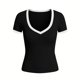 thumbnail image 5 of Camisas de Manga Corta para las Mujeres Blusas Casuales Cuello en V Color Sólido Plisado Primavera, 5 of 6