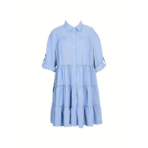 Plus Size 2025 Spring and Summer New Women's Loose Casual Button Dress Flip Lapel Pleated Dresses