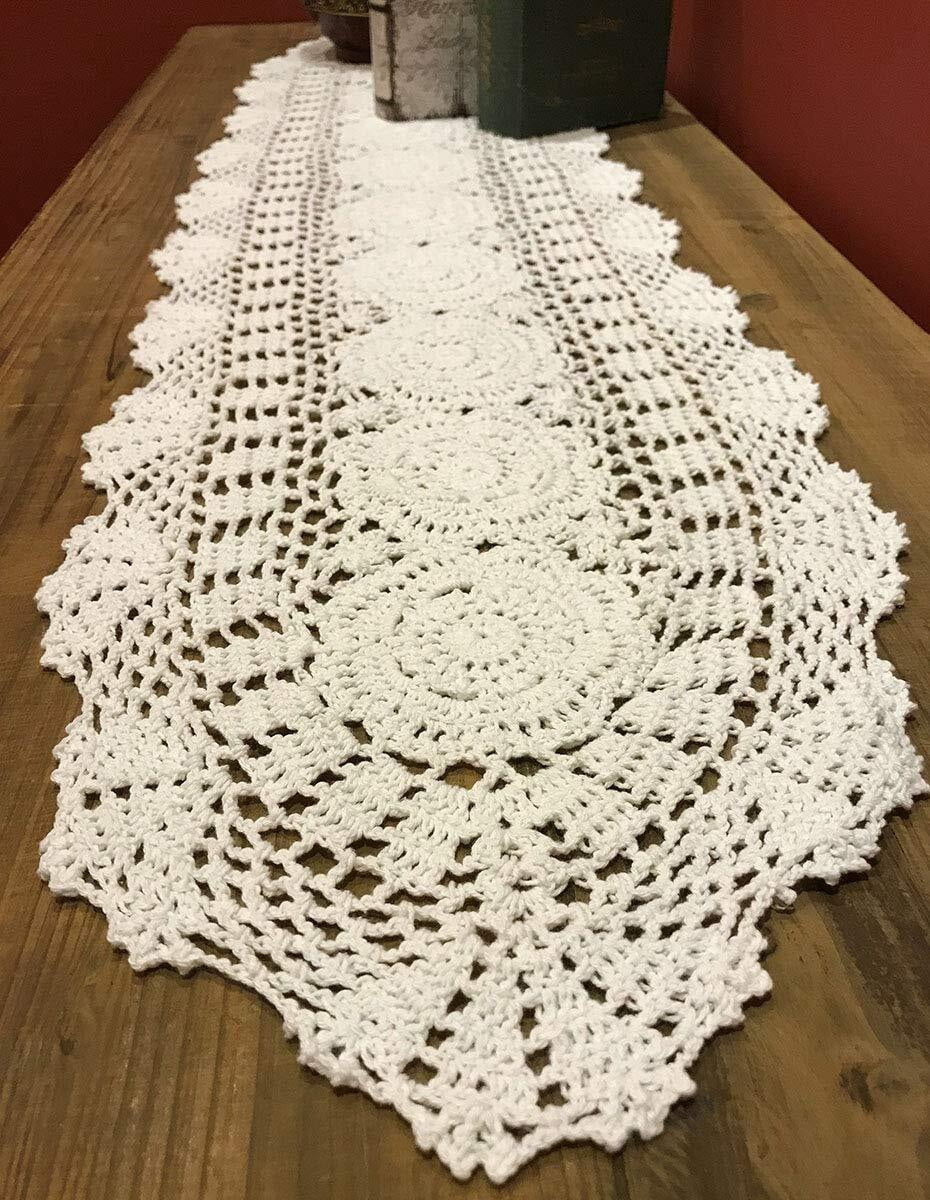 Handmade Crochet Cotton Table Runner Lace Doilies Doily Oval Dresser Scarves,11.8 by 35 Inches.