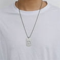 thumbnail image 4 of HIJONES Women's Men's Stainless Steel Square Hollow Initial 26 Letter Name Couple Necklace Charm Alphabet Dog Tag Chain Gift Silver S, 4 of 6