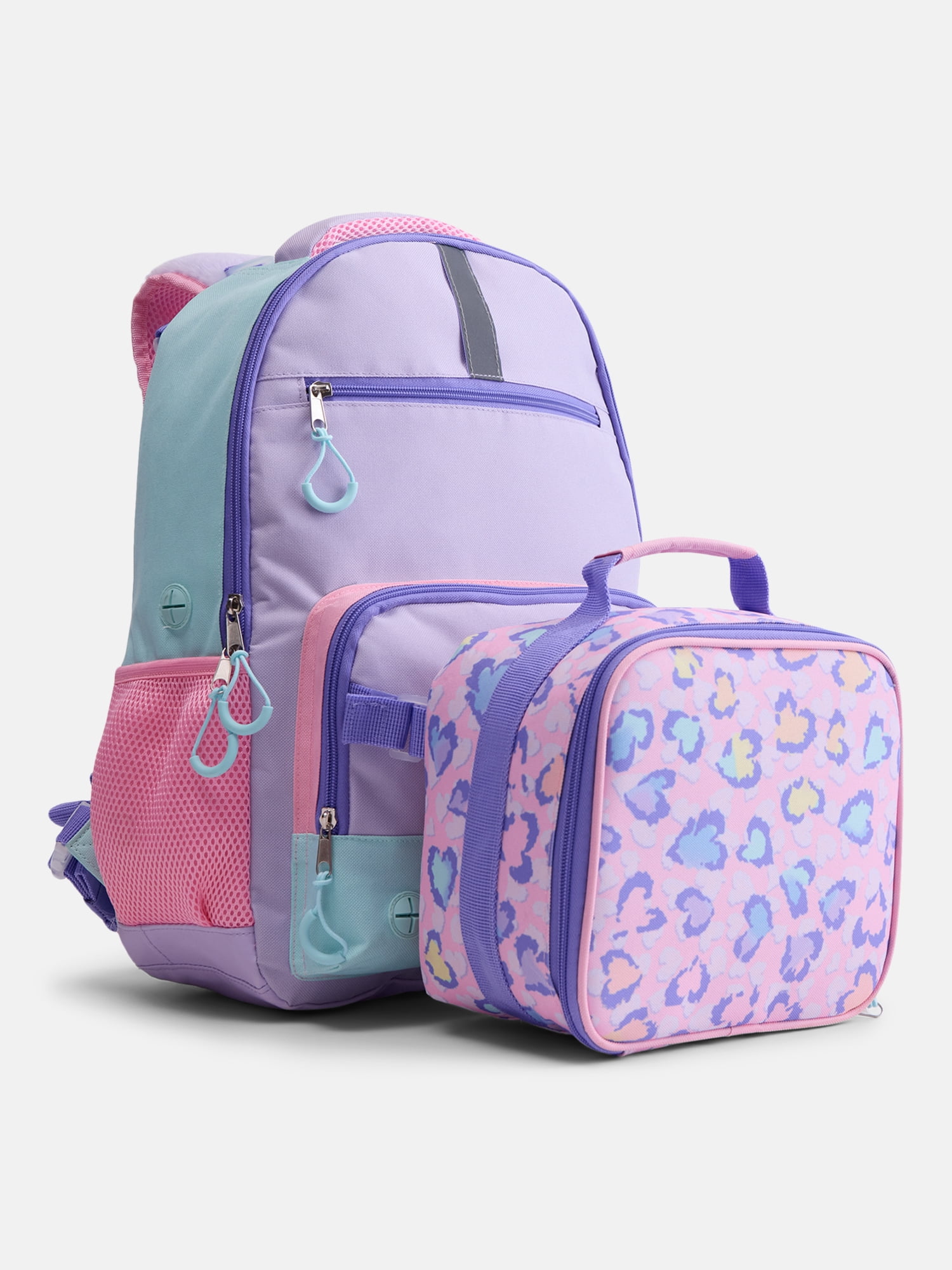 Wonder Nation Kids' Unisex 17" Sensory and Adaptive Backpack and Lunch Box Set, Soft Lilac Colorblock