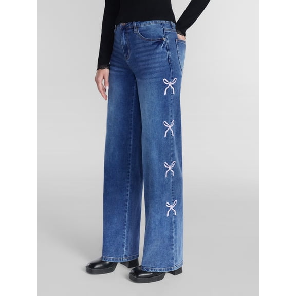 Madden NYC Women’s Ultra 90's Jeans with Bow Embroidery, 32'' Inseam, Sizes 00-18