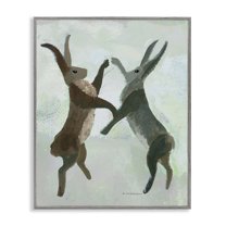 Stupell Industries Boxing Hares in Neutral Tones Animals Painting Gray Framed Art Print Wall Art, 11 x 14