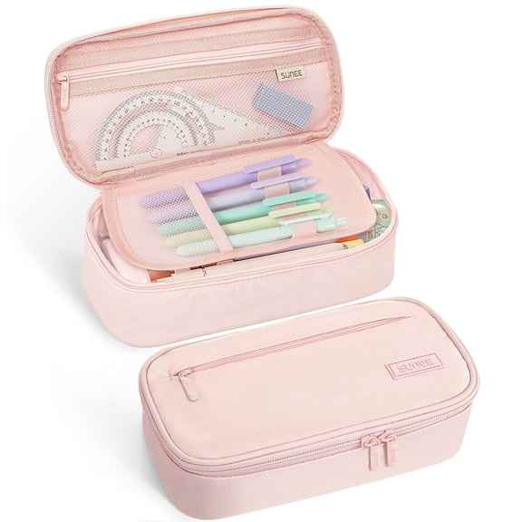 SUNEE Cute Pencil Case, Large Capacity Pencil Pouch, Big Storage Organizer for Stationery, Zipper Pen Bag,Back to School Supplies,Office Water-Repellent Nylon Pencil Bag for Teen Girls Boys,Pink
