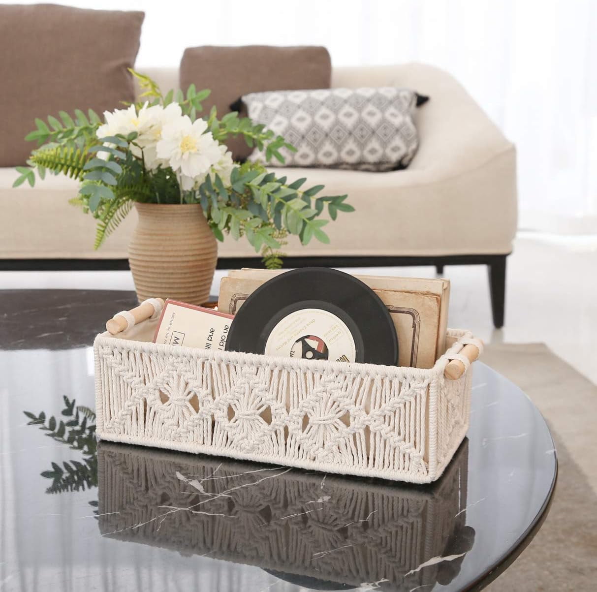Storage Baskets Boho Decor Box Handmade Woven Decorative Countertop Toilet Tank Shelf Cabinet Organizer for Bedroom Livingroom Home, Set of 2