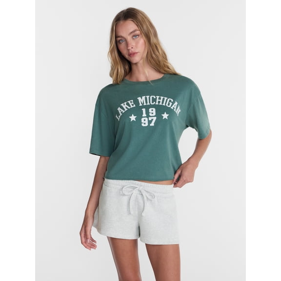 No Boundaries Boxy Cropped Graphic Tee, Women's XXS-XXL