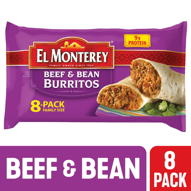 El Monterey Burritos Beef and Bean, 8 Pack Family Size, 32oz - Walmart ...