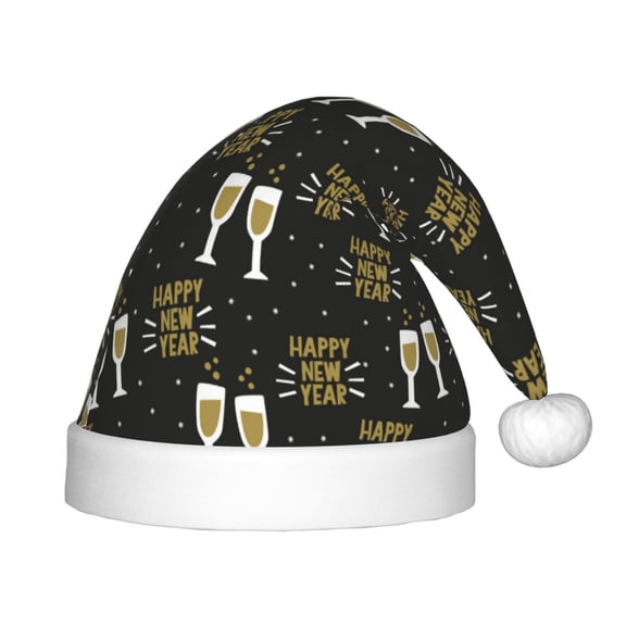 Haiem Happy New Year Pattern Santa Hat Confortable Velvet Christmas Hat for Christmas Party Favors Fit for Adults and Kids