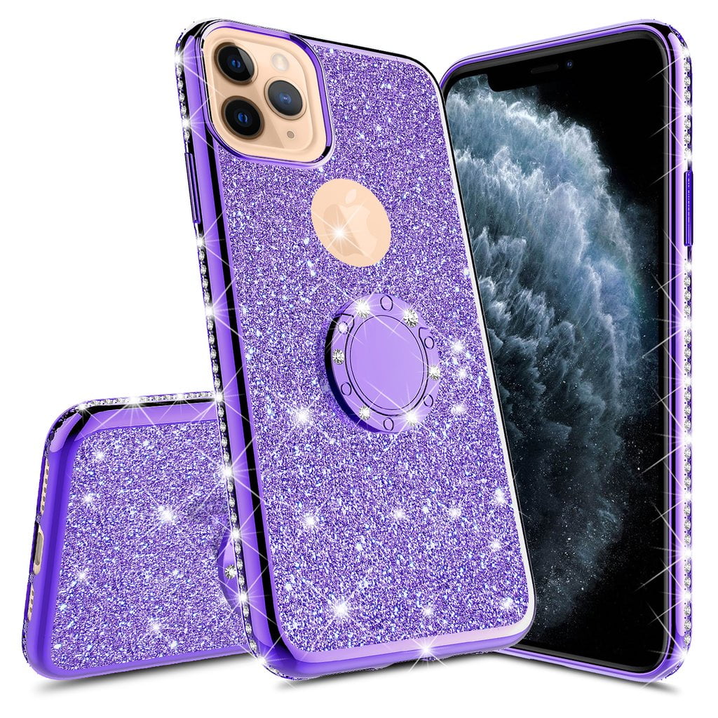 For Apple iPhone 13 Pro Max Ring Kickstand Glitter Cute Bling Cover for