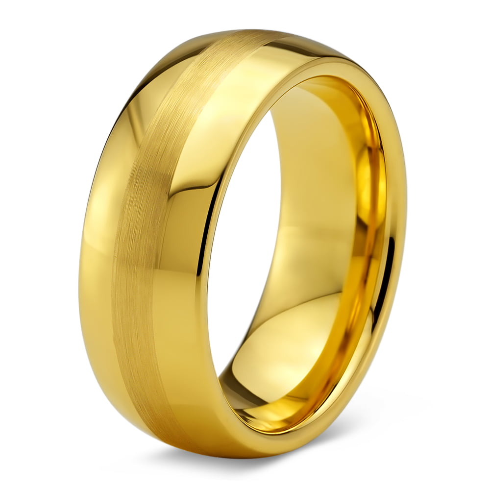 Tungsten Wedding Band Ring 8mm for Men Women Comfort Fit 18K Yellow ...