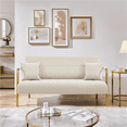 thumbnail image 2 of Renwick 56.5" W Upholstered Sofa Couch with Gold Tone Metal Arms and Legs, Beige, 2 of 10