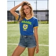thumbnail image 5 of Women's Brazil Soccer Fan T-Shirt, Royal Blue Shield Crest Graphic V-Neck Tee, 2026 Game Day Soccer Tournament Supporter Top, 5 of 14