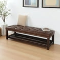 thumbnail image 2 of GZXS 60" Upholstered PU Leather Bench with Padded Seat and Storage Shelf, Nailhead Trim, Solid Wood Legs, Weight Capacity 220 lbs, Bedroom or Hallway Footstool (Dark Brown), 2 of 7