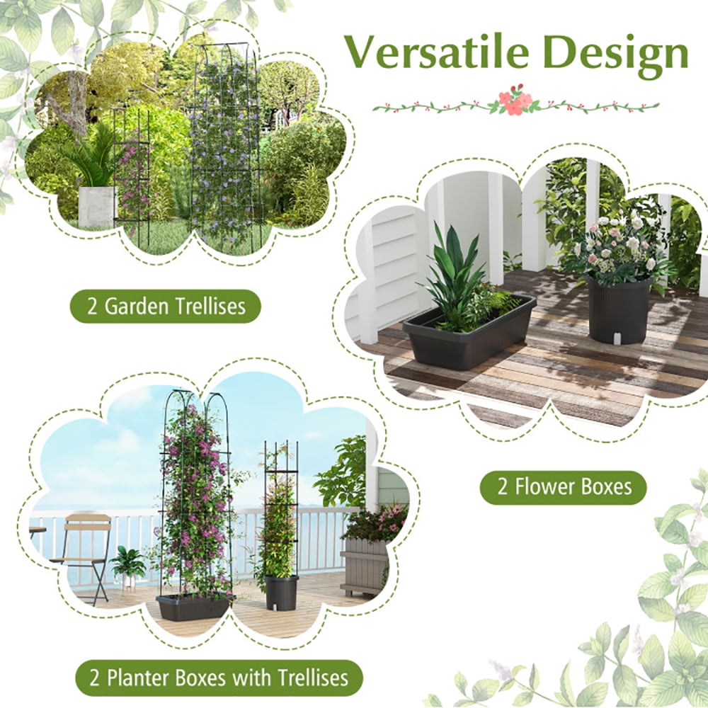 Aimee Lii 2 Pack Garden Planters with Trellis Cucumber Trellis Tomato Cage, Tomato Plant Support, Vegetables Patio Metal Lattices Grid Panels for Ivy, Black
