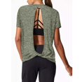 thumbnail image 3 of Womens Open Back Yoga Tops Short Sleeve Loose Fit Activewear Muscle Tops Workout, 3 of 4