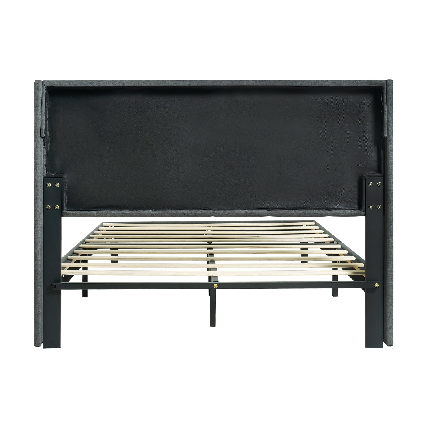 Queen Size Upholstered Platform Bed Frame with Modern Button Tufted Linen Headboard