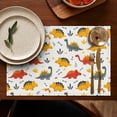 thumbnail image 4 of Dinosaur with Bones Pattern Summer Placemats Table Placemats Set Of 6-Linen Kitchen Washable Placemats Table Mats 11.8"x17.7" Non-Slip Heat Resistant, 4 of 5