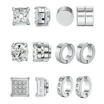 QQTDFG 6 Pair Magnetic Stud Earrings for Men Women Stainless Steel Non Pierced Fake Set-Silver 6mm