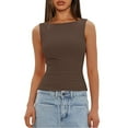 thumbnail image 4 of Womens Tops, Sleeveless Sexy Slim Tank Tops With Built In Bras Solid Color Pullover Women'S Dressy Tops Going Out Spring Tops For Women 2025 Country Concert Outfits Casual (S, Brown) ZMTing, 4 of 5