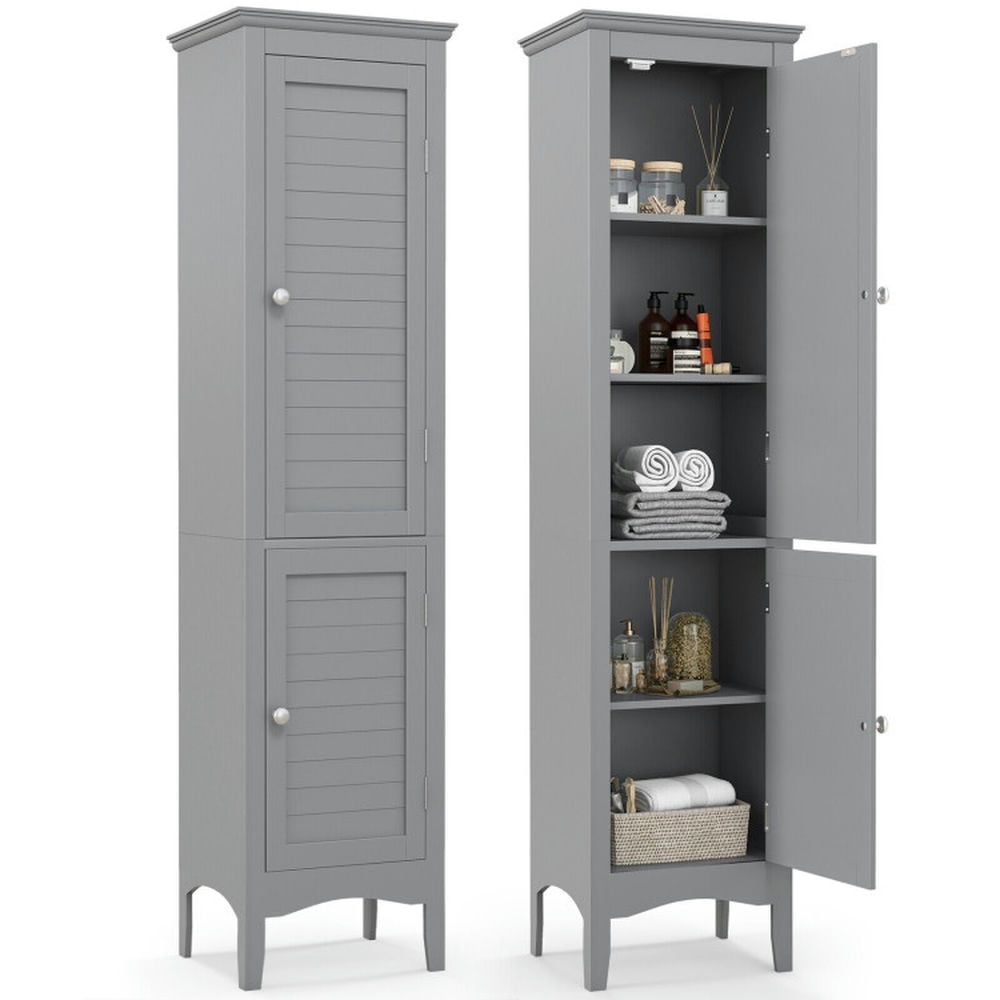 Finihen Bathroom Storage Cabinet, Bathroom Floor Cabinet, Tall Bathroom Floor Cabinet with Shutter Doors and Adjustable Shelf, for Bathroom, Living Room, Bedroom, Kitchen, Gray Finihen Bathroom Storage Cabinet, Bathroom Floor Cabinet, Tall Bathroom Floor Cabinet with Shutter Doors and Adjustable Shelf, for Bathroom, Living Room, Bedroom, Kitchen, Gray