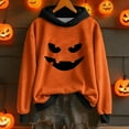 thumbnail image 2 of Flixy Sweat à Capuche Grande Taille pour Femmes, Imprimé Citrouille, Manches Longues, Noir, Automne, P, 2 of 3