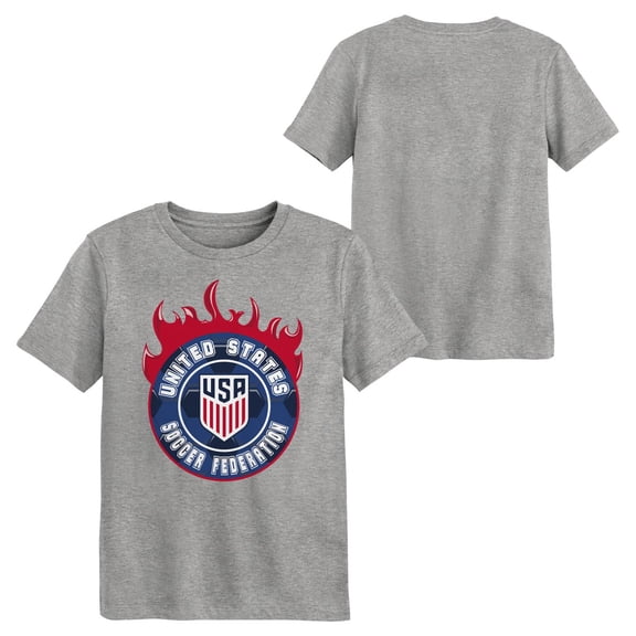United States Men's National Team USMNT USA Youth Boy's Gray USA Fire Soccer Ball Graphic Tee