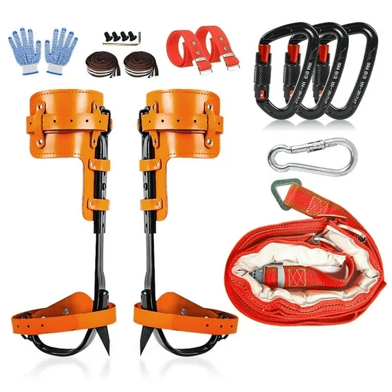 Tree Climbing Gear with Tree Climbing Spikes, Adjustable Climbing Straps, Steel Core Flip Line, and Triple Lock Lanyard Adjuster for Rock and Arborist Climbing