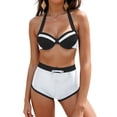 thumbnail image 2 of mgoYE Women's High Waisted Bikini Sets Two Piece Swimsuits Sporty Tummy Control Bathing Suit Color Block Swim Suit(White,L), 2 of 7