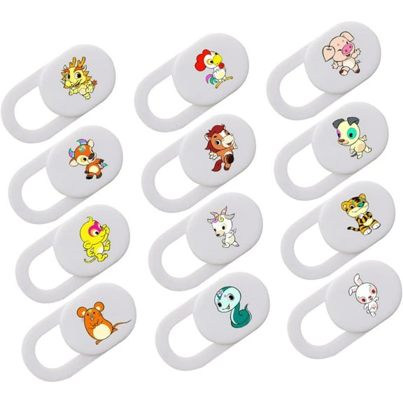 Laptops 12pcs Cover Computer Cartoon Lens Office Animal Phone Against Complete Sticker for Webcam Anti Slider Lovely Slide Thin Privacy Sliding Tablet Computer