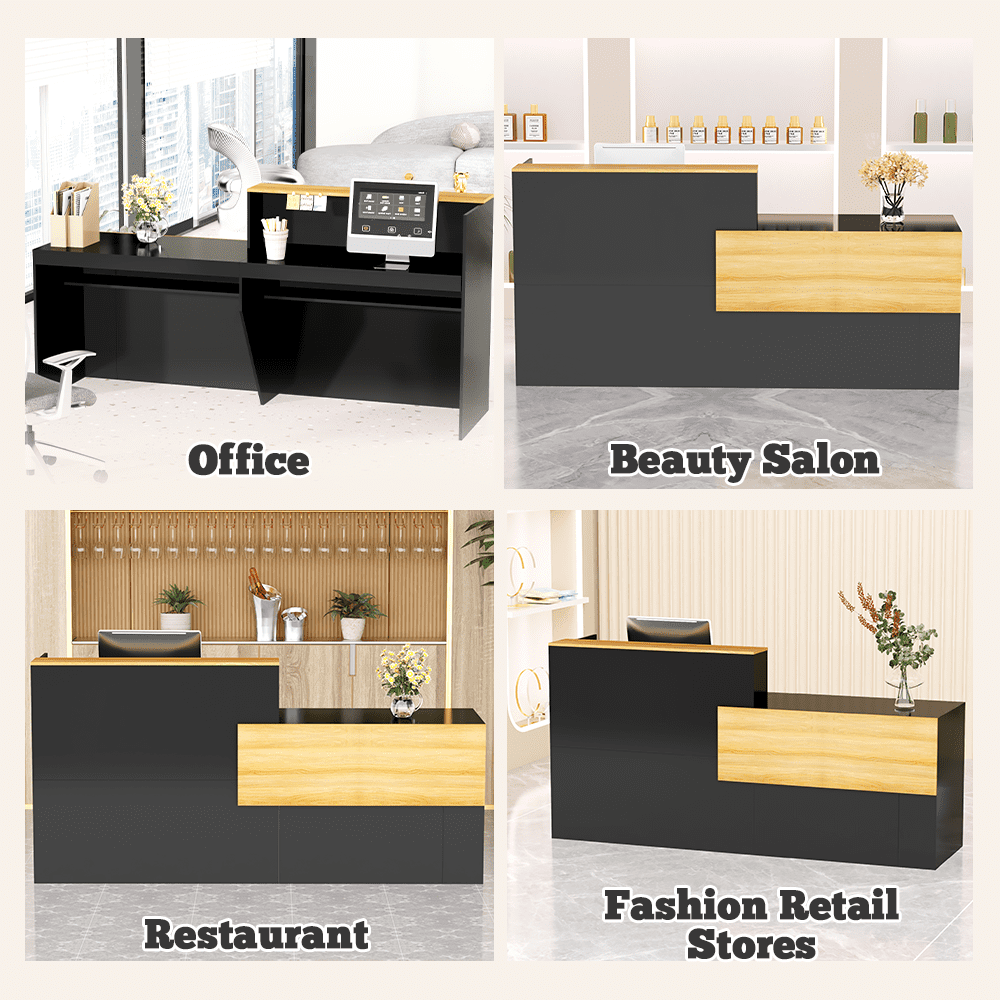 QUNTTINA Reception Desk with Counter, Modern Front Desk Reception Room Table, 85.8 inch Retail Counter for Lobby, Beauty Salon, Home Office Desk, Black