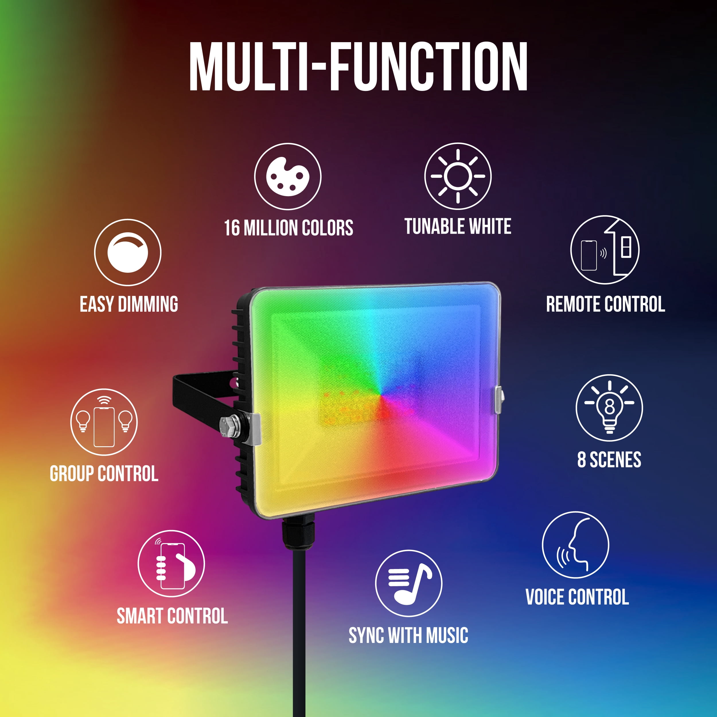 GKOplus 2-Pack RGB+CW LED Flood Light 160W Equivalent, WiFi & Bluetooth Smart Control Color Changing Stage Lights, Wall Washer Lights, Uplighting for Events, IP65 Waterproof for Outdoor Uses